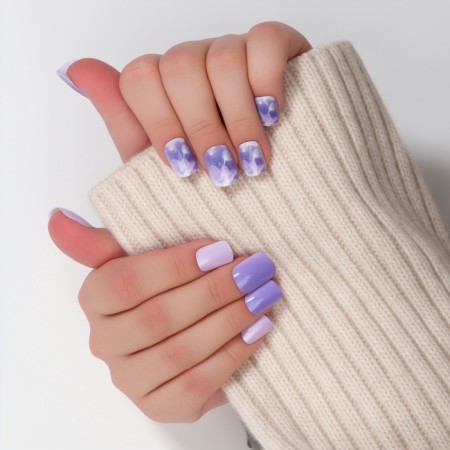 Lilac overhead nails, 24 pcs, with adhesive plates, soft square shape, lilac-7