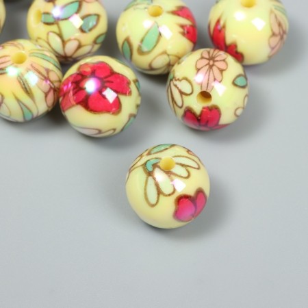 Acrylic beads "Flowers on the yellow" mix 1.6x1.6x1.6 cm-1