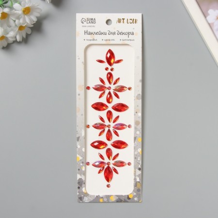Stick plastic rhinestones "Flowers" red 25x8.5 cm