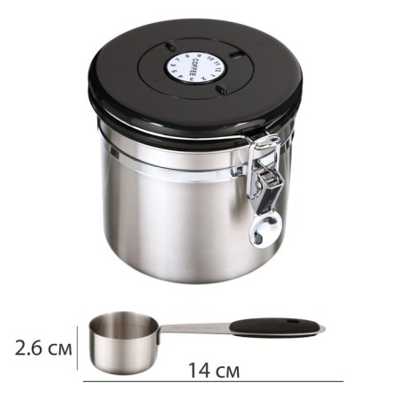 A sealed container for storing ground coffee and coffee beans, 1.2 l, 12 x 12 cm, gray-1