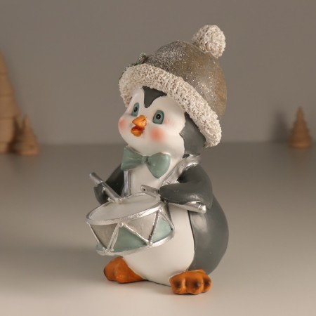 Polystone souvenir "Penguin in a hat with a spruce branch, with a drum" 9x13x17 cm-3