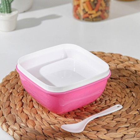 Container Plastic food "simplicity", 14 × 14 × 9 cm, cover, spoon, color mix-2