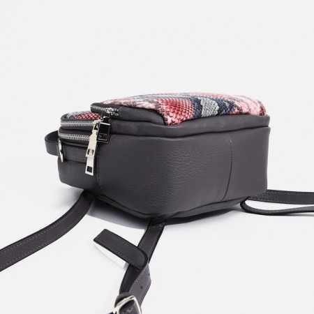 Women's backpack-mini on lightning, external pocket, Medvedkovo, gray/pink color-3