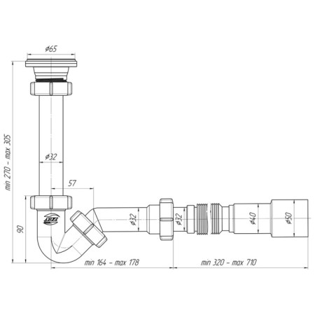 Siphon "Ani Plast" BD1016, 1 1/4 "x 32 mm, 32 x 32/50 mm, for bidet, with pipe-2