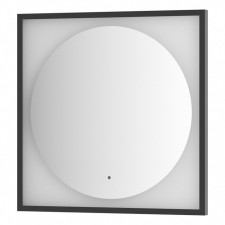 Зеркало в багетной раме с LED-подсветкой 15 Вт, 70x70 см, ИК - выключатель, тёплый белый свет, чёрна