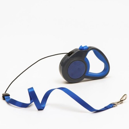 Roulette "Pigger" reflective, 3 m, up to 15 kg, cable, rubberized handle, blue-1
