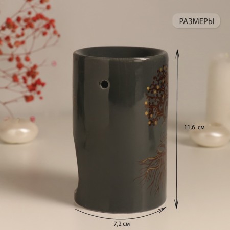 Aroma lamp ceramics "Focus for itself" gray with gold 7.2x7.2x11.6 cm-1