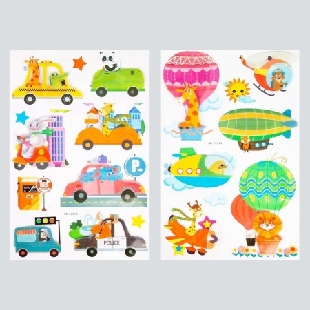 Interior plastic sticker 3D "Beasts and Transport" MIX 50x32 cm