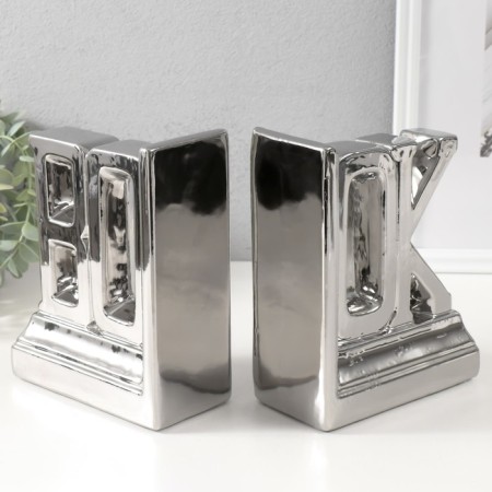 Book holders Ceramics "Inscription - Book" Set 2 pcs silver 28x7x17.5 cm-2