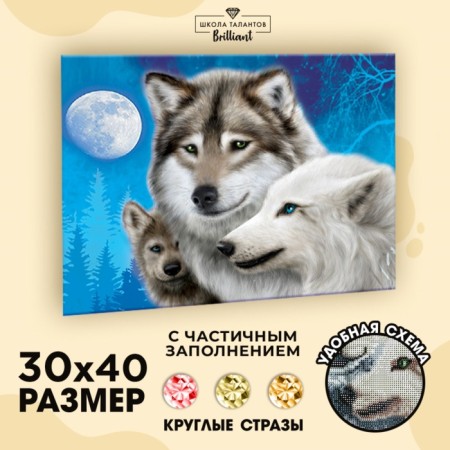 Diamond mosaic with partial filling "Wolves", 30 x 40 cm. Set for creativity-1