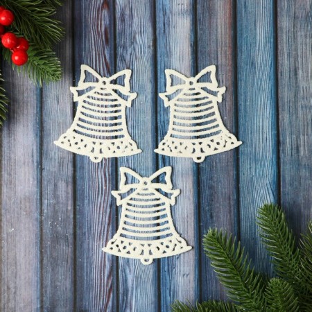 Decoration Christmas tree "Bell in a strip luxury" (set of 3 pcs) 6x9 cm, white
