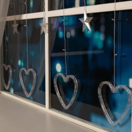 Garland “fringe” 2.4 × 0.9 m with nozzles “heart”, ip20, transparent thread, 186 LED, glow warm white, 8 modes, 220 V-4