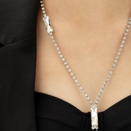 The necklace "thread" rectangles, white color in silver, 70 cm-3