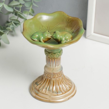 Souvenir ceramic stand "Frogs on a column with a bowl" 15x10.5x10 cm
