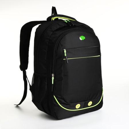 Youth backpack with a zipper, 4 pockets, black/green color-2
