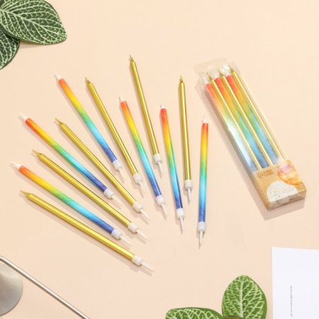 Candles for the Cake "Rainbow", 12 pcs, gold and multi -colored-1