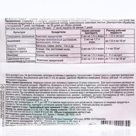 The drug from insect pests "Green Pharmacy Gardener", Fufanon-Nova, Plastic Ampulae, 2 ml-1