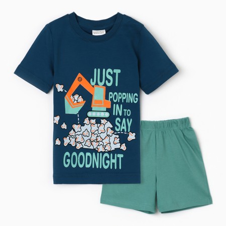 Set for a boy (T-shirt/shorts) "Excavator", color T. Sini/Green, p. 104-110