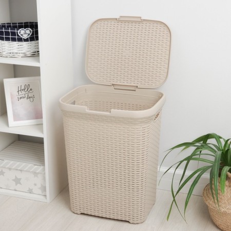 Besnaya basket with a rattan lid, 60 l, 34 × 44 × 55 cm, Latte color-7