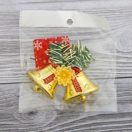 Christmas tree decoration "Bells with flower" 8x6 cm, gold-1
