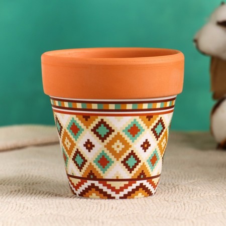 Pot "Trapezius" Terracott with a pattern, 9x9cm, mix