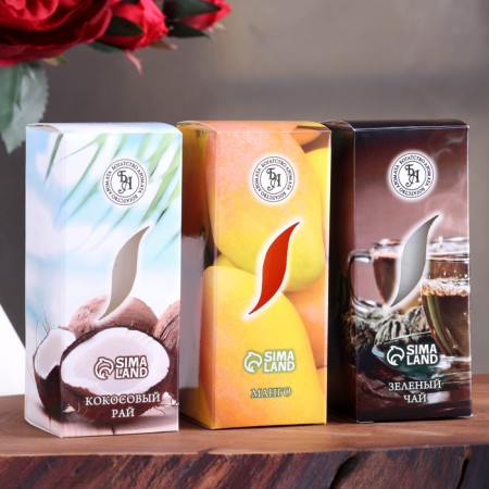 Aromatic candle "Green tea, coconut paradise, mangoes", 4x6 cm, set 3 pcs, in a box-4