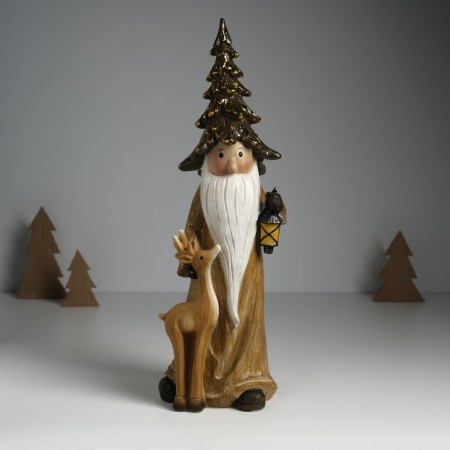 Polystone souvenir "Santa Claus in a golden outfit, a cap, with a deer" 12x9.5x36 cm