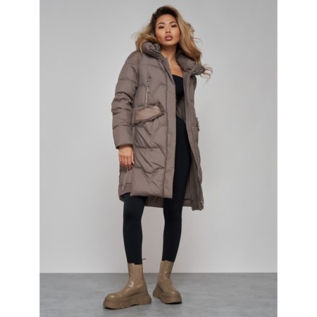 Coat insulated winter female, size 52, brown color-19