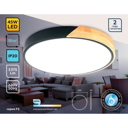 LED ceiling LED Ambrella Light, Design, FZ1306, LED, 45 W, 3375LUM, 5000K, black color, light wood-1