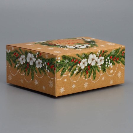 Box the team "Happy New Year", a wreath, 12 x 10 x 5 cm, New Year-1