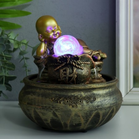 Herberry fountain with backlight "Little Buddha with a bag" 16x16x18 cm-5