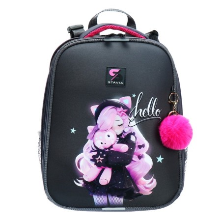 School backpack 38 x 30 x 16 cm, ergonomic back, stavia "anime with a toy, gray-2