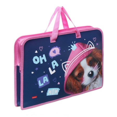 Folder with A4 handles, 340 x 245 x 35 mm, plastic, zipper around, Hatber "Cute puppy"-1