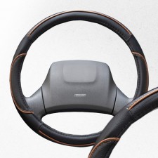 Leather braid, l black Skyway, with an orange strip, S01102339