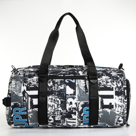 Sports bag with lightning, 2 pockets, long belt, black/blue color-1