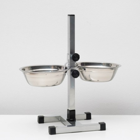 Stand with bowls, 2 x 700 ml, height 40 cm, collapsible with an upper latch, chrome-2