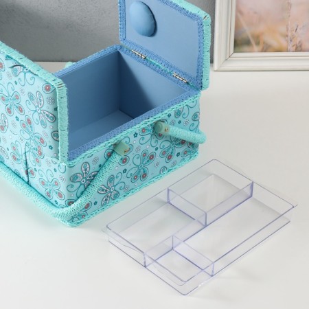 Casket for needlework "Butterflies and flowers on blue" 19x26x14.5 cm-6