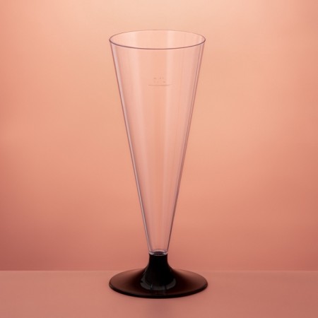 A single -single -plastic glass for champagne “cone”, 150 ml, with a black leg, the color is transparent-1
