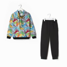 Costume for a boy (sweatshirt, trousers), gray/dino color, height 116 cm