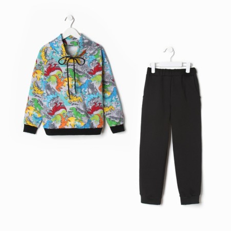 Costume for a boy (sweatshirt, trousers), gray/dino color, height 116 cm