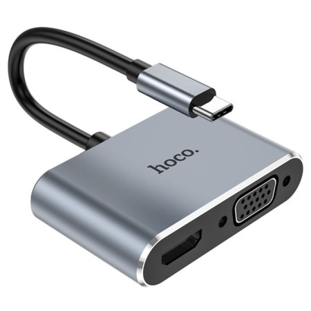 Adapter Hoco HB30, HDMI/VGA/USB3.0/PD 15 cm, gray-3