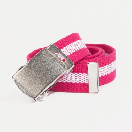 Children's belt, width 3 cm, buckle clamp, fuchsia color/white