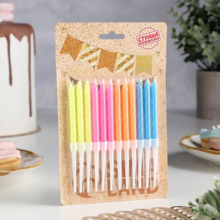 Candles for the cake "Neon", 12 pcs, multi -colored, tall, 10 cm-8