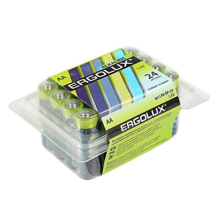 Battery alkalin Ergolux, AA, LR6-24BOX (LR6 BP-24), 1.5V, set 24 pcs.