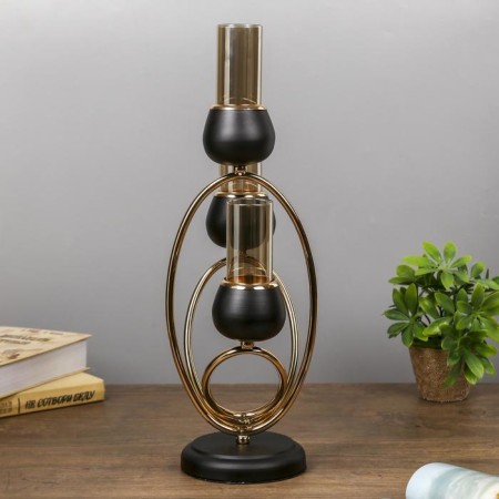 Summary Metal for 3 candles "Dark Knight" black matte with gold 21x38x15 cm-5