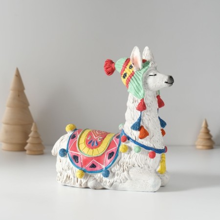 Polystone souvenir "Lama in color blanket and hat with pompons" 15x8.5x16.5 cm-3