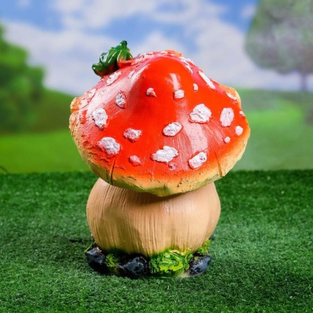 Garden figure "Multiple mushroom with frog" 12x12x23cm-2