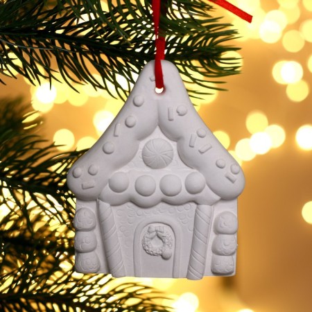 Christmas tree decoration for painting "Gingerbread house" with a suspension, brush