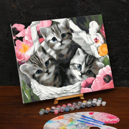 Picture on numbers on a canvas with a subframe of "kittens", 40 x 50 cm-1