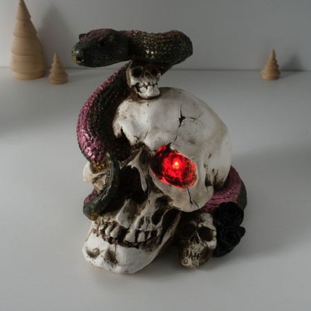 Souvenir Polystone Light "Skull with a snake" 19.5x14.5x17.5 cm-1
